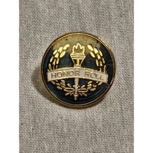 Honor Roll Torch Lapel Pin - Black Gold Tone Vtg Pinback